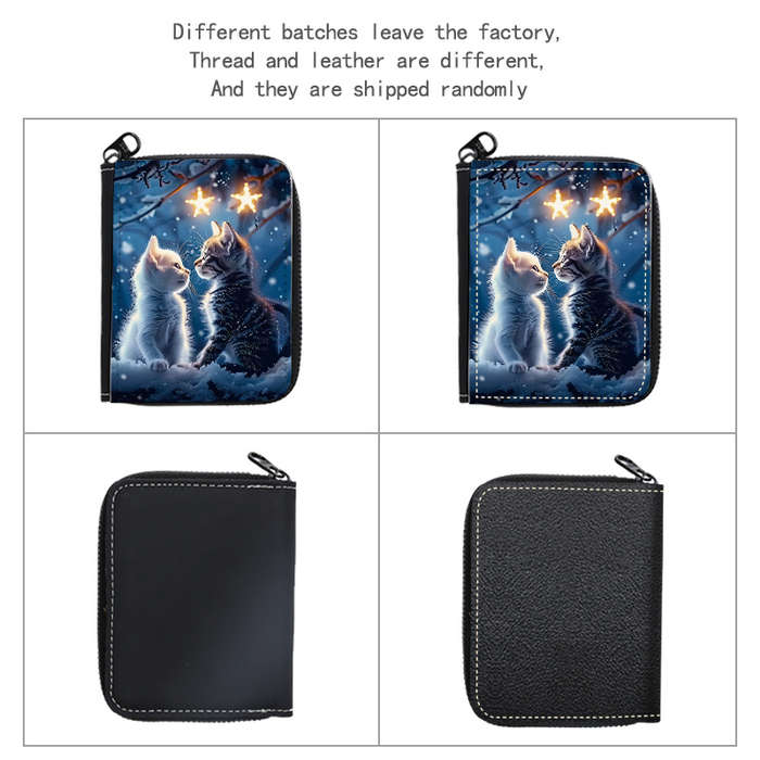 1pc Couple'S Cat Print PU Wallet Fashionable Printed Coin Purse with 9+2 Accordion Card Slots
