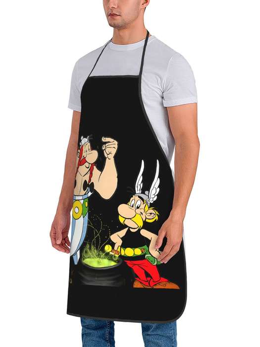 1pc Vintage-Style Adjustable Cooking Apron with Colorful Cartoon Characters Durable Polyester Ha