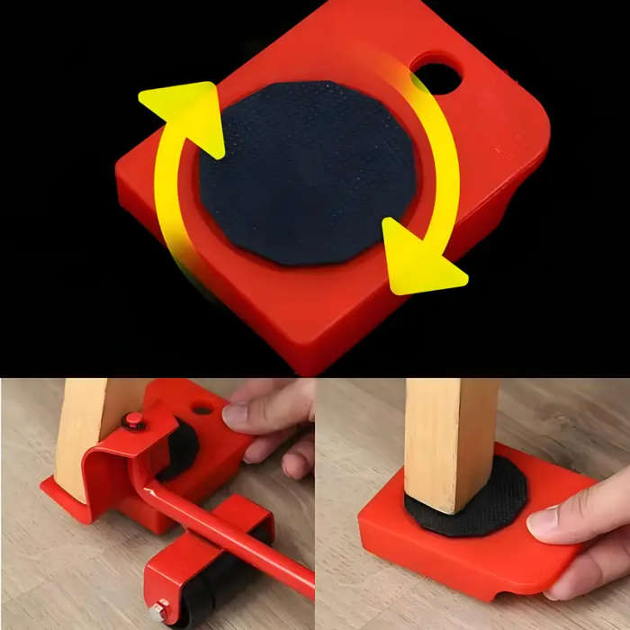 1pc 4-in-1 Heavy Duty Furniture Mover with Universal Wheels - Ergonomic Handle, Red & Black Design f