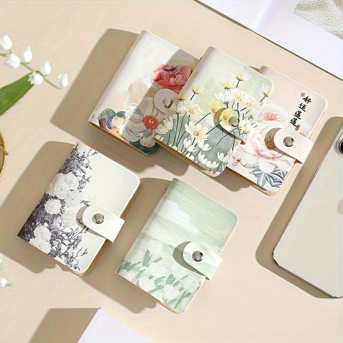 1pc Elegant Floral Pattern Synthetic Faux Leather Card Holder with 20 Slots Ideal for Credit Card