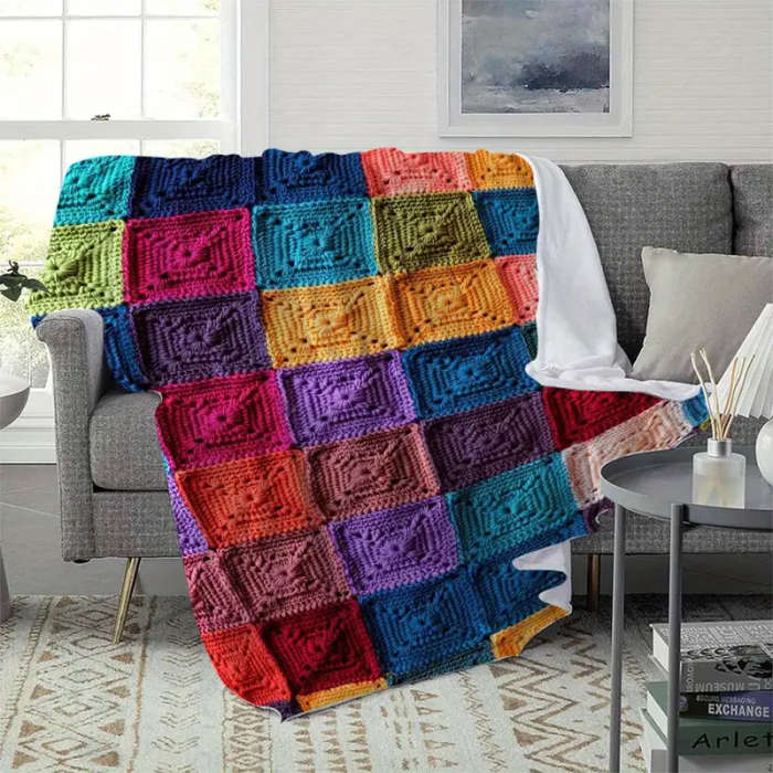 1 Brightly Colored Crochet Printed Flannel Blanket 150*200CM