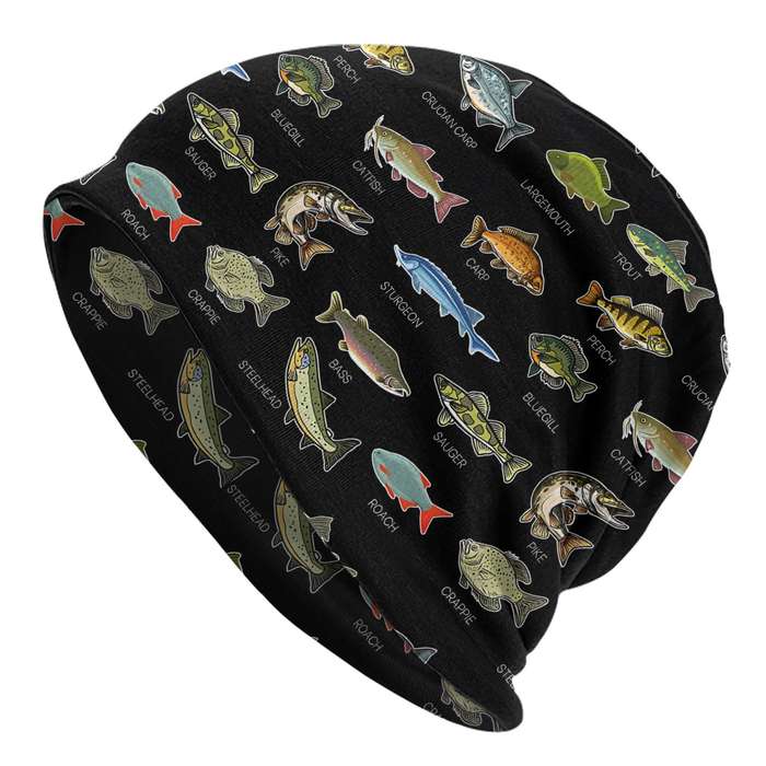 1pc Men's Fashionable Knit Skull Cap with Freshwater Fish Design Stretchy Polyester Blend Novelt