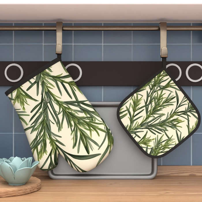 2pcs Botanical Print Oven Mitts Pot Holders Heat-Resistant 26.92x17.02cm Green Plant Desi