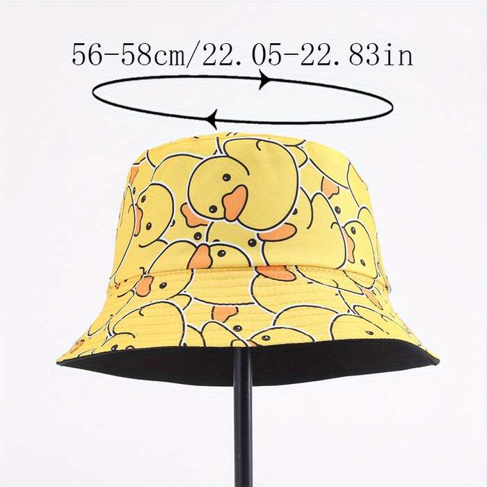 1pc Cartoon Yellow Duck Pattern Foldable Bucket Hat For Men And Women Lightweight Travel Sun Hat W