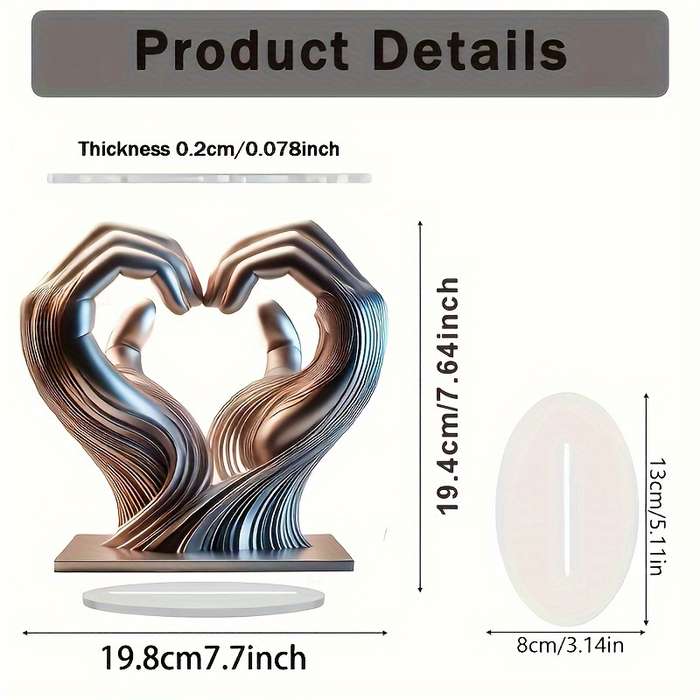 1pc 2D Flat    Acrylic Charming Acrylic Hand and Heart Table Sculpture with Base Acrylic Ta