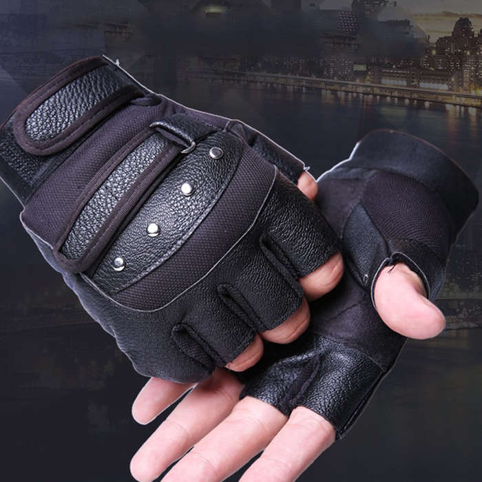1 Pair Black PU One Size Outdoor Sports Gloves