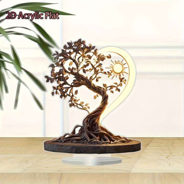 1pc 2D Flat  Bohemian Style Acrylic Tree of Life Decor Suitable for All Seasons Round Tabletop Dis