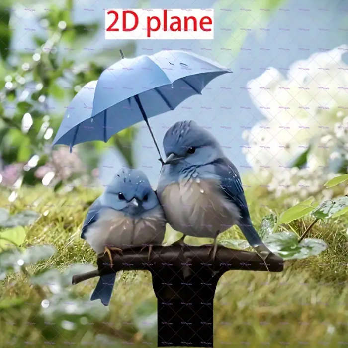 1pc 2D Bird Garden Stake Decoration Charming Bluebirds Under Umbrella Design Artistic Outdoor Lawn Y