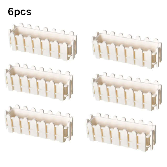 6-Pack White Artificial Fence Flower Pots