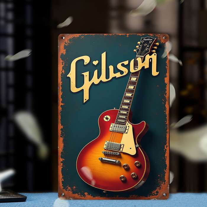 1pc 2D Flat Room Decor  Gibson Electric Guitar Vintage Metal Tin Sign 19.81x29.97 cm Retro A