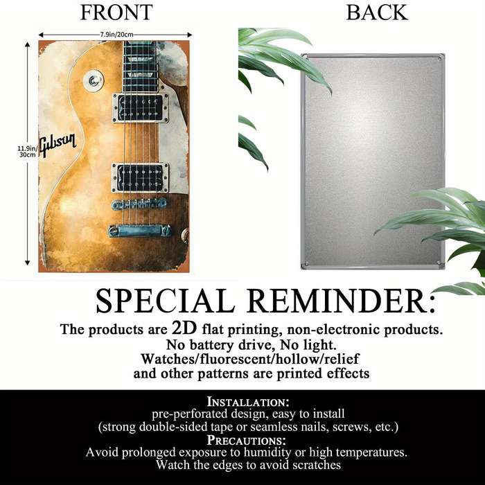 1pc Gibson Classic Sound Electric Guitar Art 20.07x30.23cm Iron Wall Decor Durable Metal Sign fo