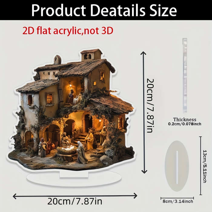 1pc 2D Flat   Bohemian Style Christmas Nativity Scene Acrylic Tag Intricate Village Design