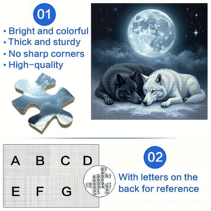 1000pcs Black White Wolves Under the Moon Jigsaw Puzzle Large Waterproof Paper P