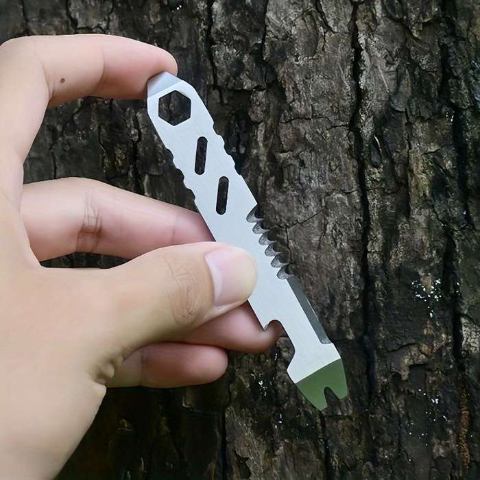 1pc Stainless Steel Multifunctional Outdoor Survival Tool Compact Keychain Knife with S