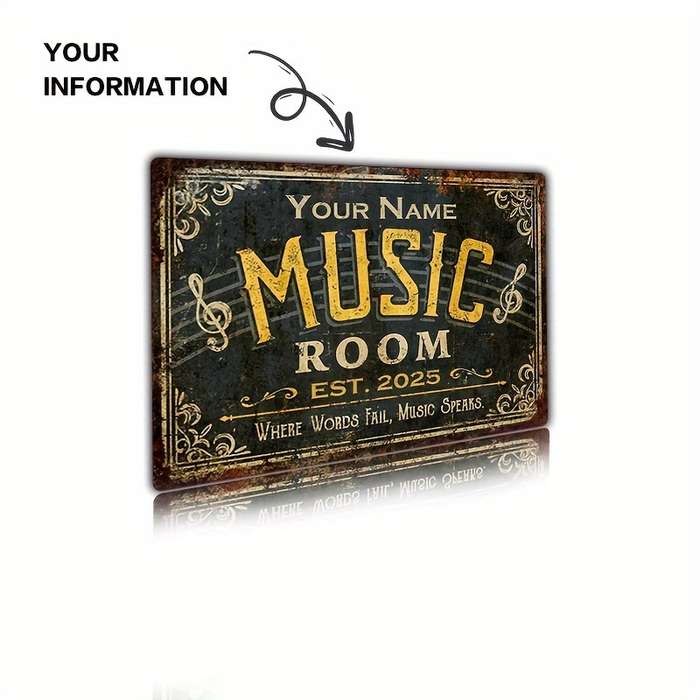 1pc Customizable Vintage Metal Music Room Sign Wall Decor for Studio or Classroom Artistic Iron