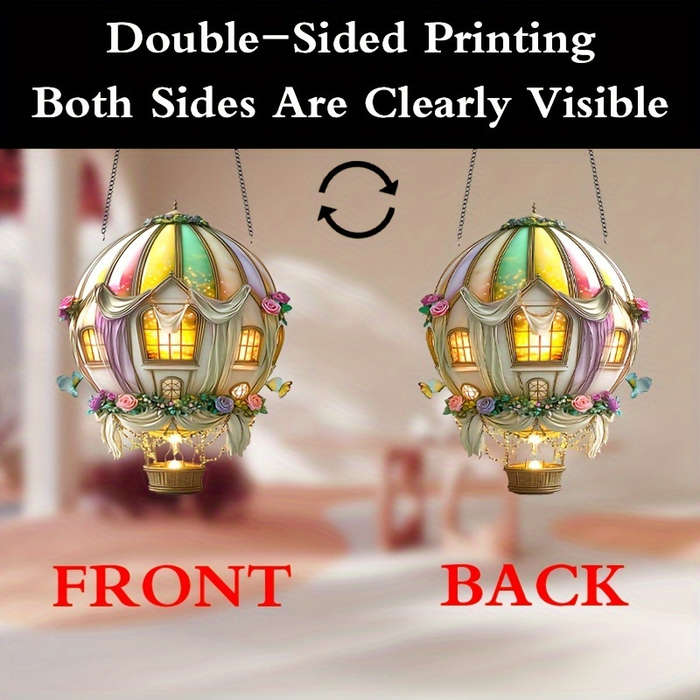 1pc 2D Flat   Acrylic Whimsical Hot Air Balloon Sun Catcher 15.24cm x 20.32cm Colorful Floral Theme