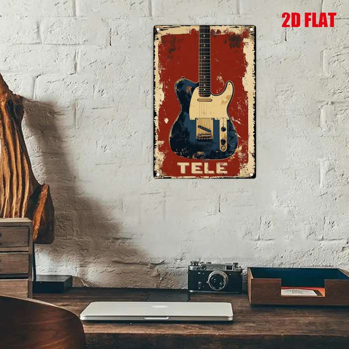 1pc 2D Flat  Vintage Gibson Guitar Metal Tin Sign Wall Art 20.07x30.23 cm Rustic Retro Music