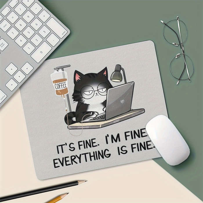 1pc Funny Black Cat Mouse Pad with It's Fine I'm Fine Design 9.45x7.9 Inch Non-Slip R