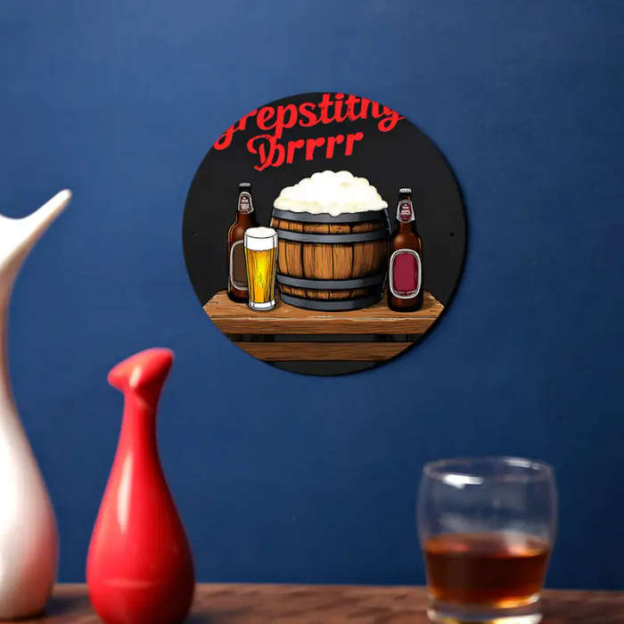 1pc Vintage Barrel Beer Glass Round Aluminum Wall Art 18.82cm Diameter PREPPING DR Themed Decor for