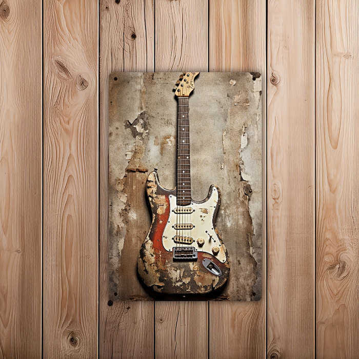 1pc 2D Flat  of Vintage Electric Guitar Metal Sign for Room Decoration Measuring 19.81X29.97