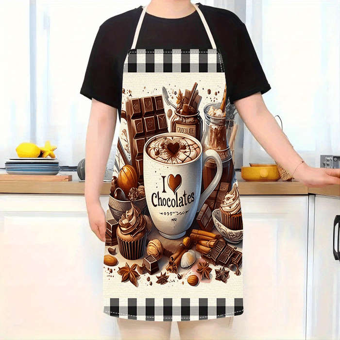 1pcs Plaid Apron Black and White Grid Coffee Chocolate Gourmet Home Decoration Kitchen Sleeve