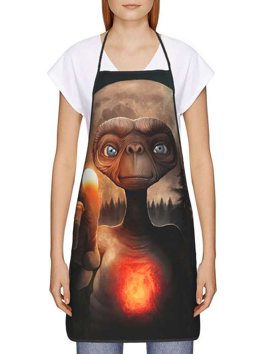 1pc Vintage E.T. Print Apron 100% Polyester Woven Fabric Slight Stretch 190gsm Chef Waiter Barb