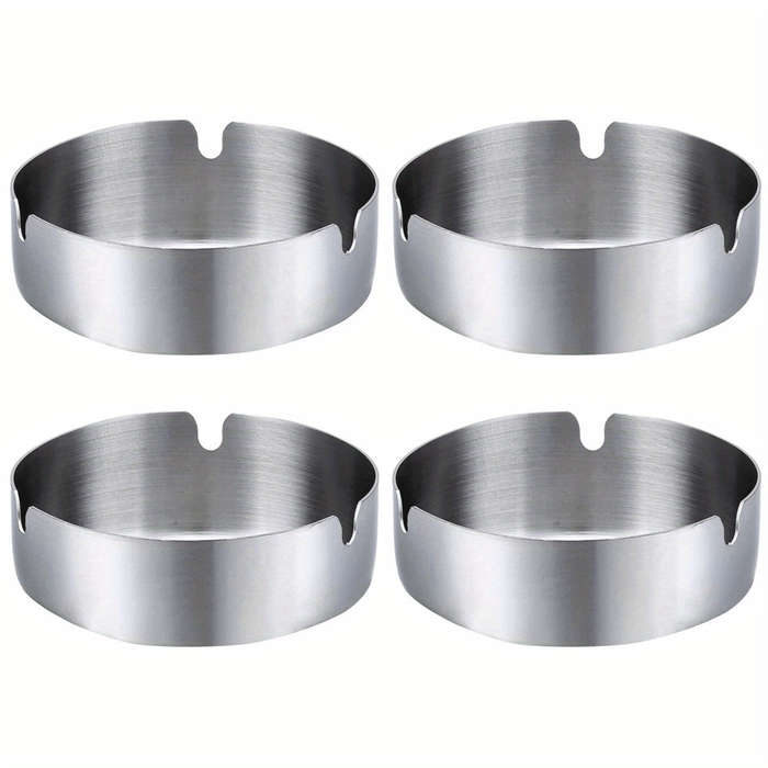 4pcs Elegant Gold-Tone Round Metal Ashtrays Durable Drop-Resistant Easy-Clean Design for Ho
