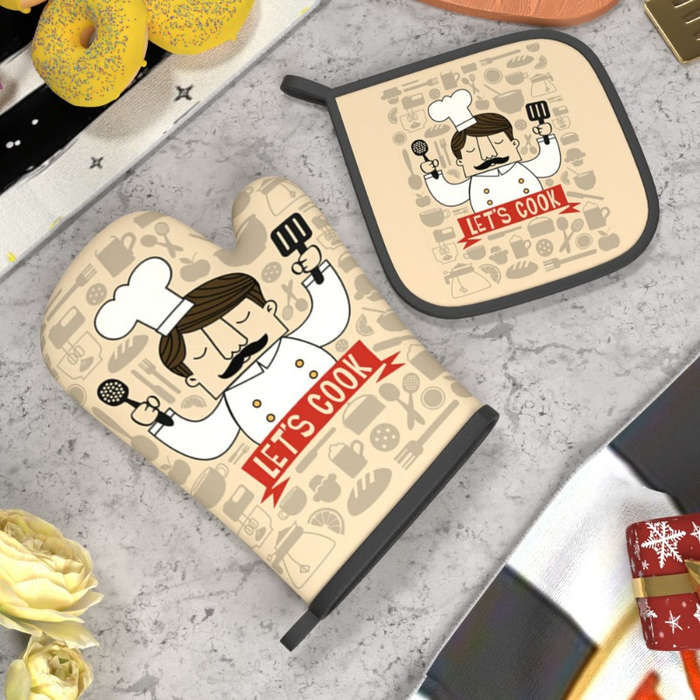 2pcs Master Chef Kitchen Oven Mitts and Potholders Set 26.92x17.02 cm Heat Resistant Polyeste