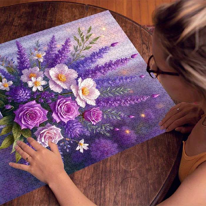 1000pcs Jigsaw Puzzle Purple Flower Vase Design Advanced Level Waterproof Scrat