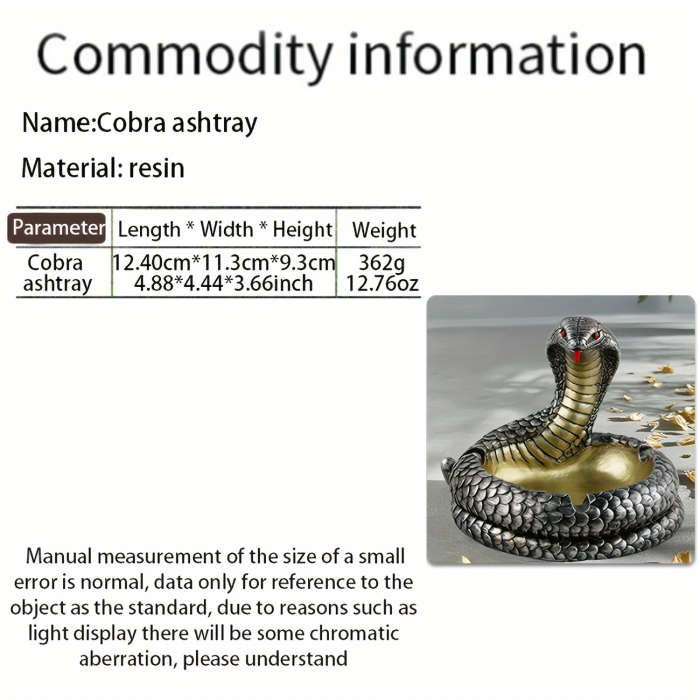 1pc Classic Resin Cobra Ashtray with Decorative Eye Design Unique Irregular Shape Golden Interior Ho