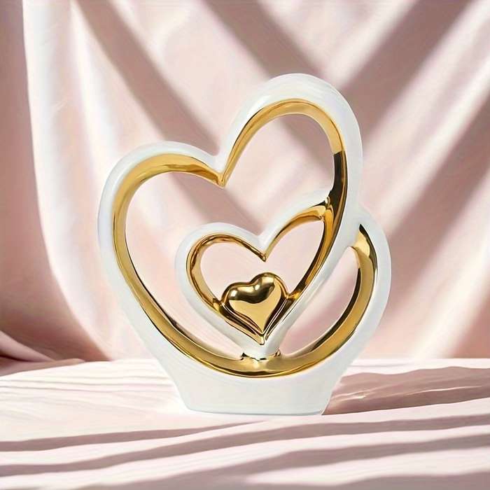 1pc 2D Flat   Acrylic Double Heart Decorative Piece Elegant White Golden Intertwined Hea