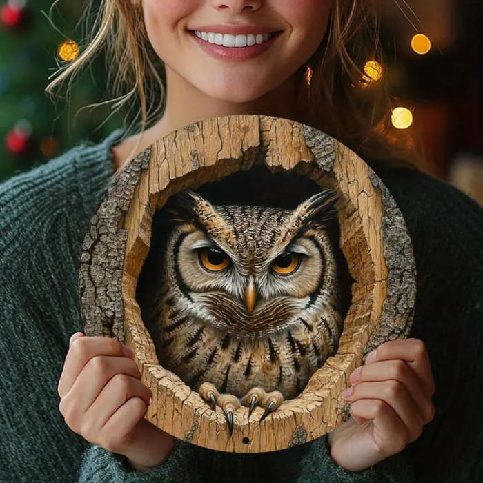 1pc Retro Owl-Themed Aluminum Wall Art 20.32x20.32cm Round Metal Sign Multi-Use Decor for Home Offic