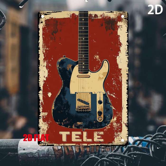 1pc 2D Flat  Vintage Gibson Guitar Metal Tin Sign Wall Art 20.07x30.23 cm Rustic Retro Music