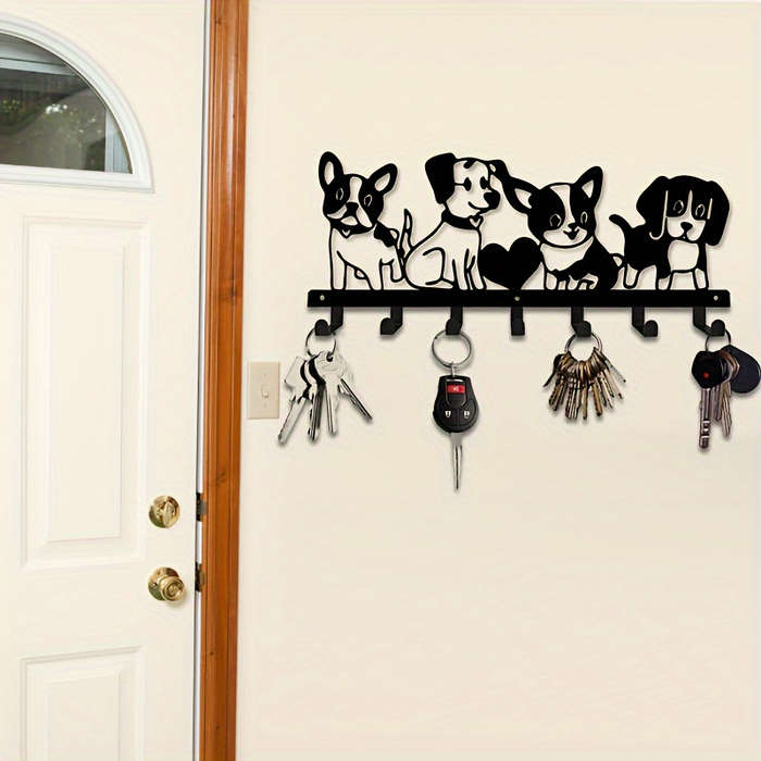 1pc Contemporary Dog Silhouette Metal Key Holder Wall Mount Easy Install Key Storage Box for Home