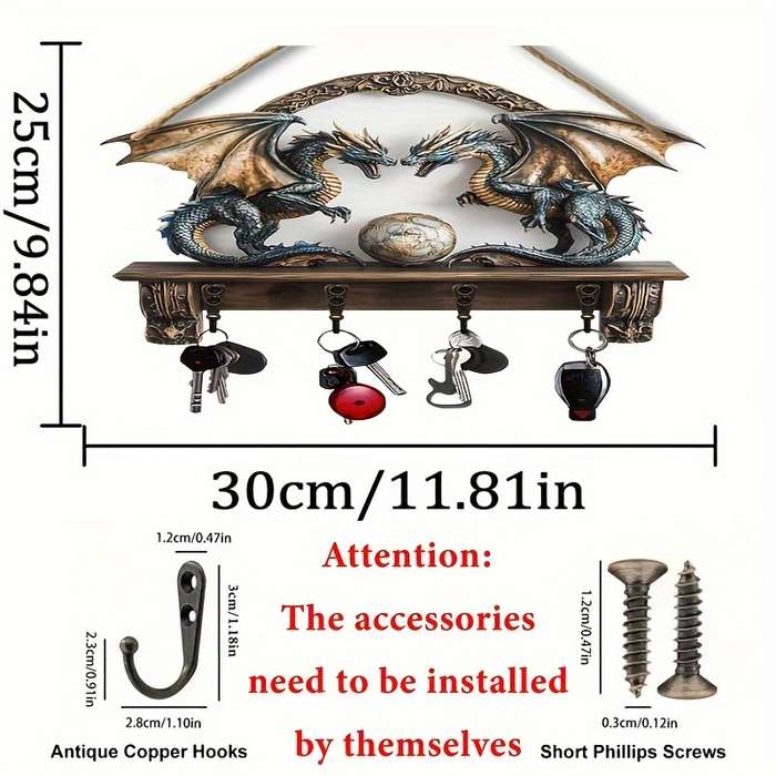 A Piece of Creative Double Dragon Treasure Protection a Minimalist Colorful Wooden Key Holder with