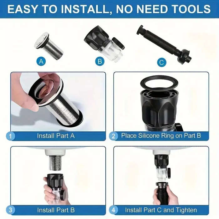 1pc Odor-Resistant Bathroom Sink Drain Kit with Expandable P-Type Elbow Durable Stainless Steel ABS
