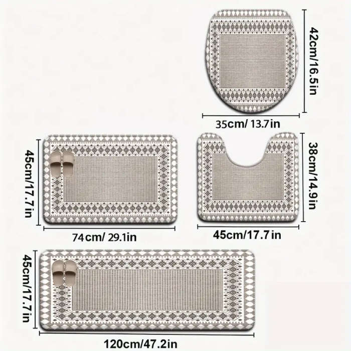 4-Piece Nordic Peach Diamond Check Bathroom Mat Set