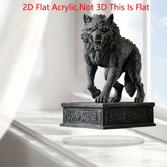 1pc 2D Flat   Bohemian Acrylic Wolf Sculpture Fierce Wolf Head Design with Ornate Base Dark De
