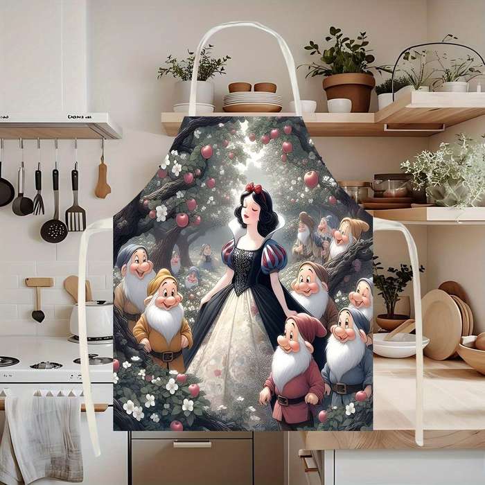1pc Disney Snow White Cartoon Apron Adjustable Linen Kitchen Gown for Cooking Baking Whims