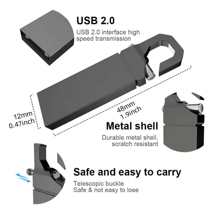 1pc High-Speed Metal Flash Drive USB 2.0 with 110GB Durable Memory Stick Portable USB Storage