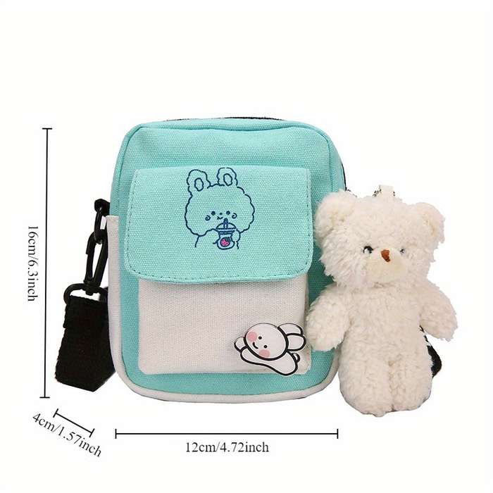 1pc Cute Bunny Canvas Crossbody Bag for Girls Simple Shoulder Messenger with Color-Block Desi