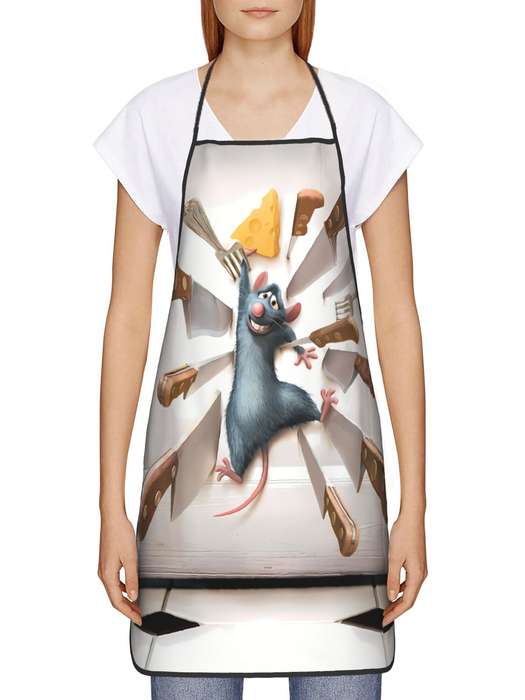 1pc BIIHUDU Vintage Mouse Printed Apron   100% Polyester Woven Fabric   Durable Easy-Care   Whims