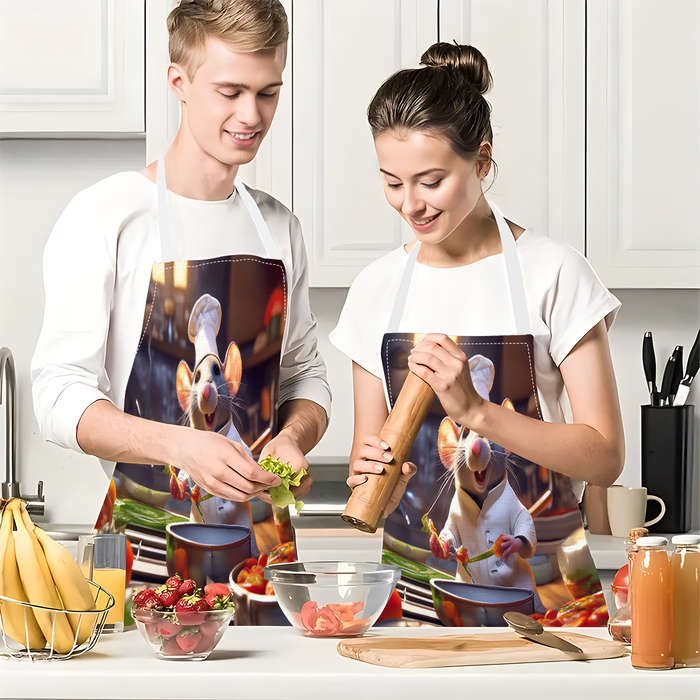 1pc Adjustable Chef Mouse Apron Durable Polyester Kitchen Bib with Cute Cartoon Mouse Cooking