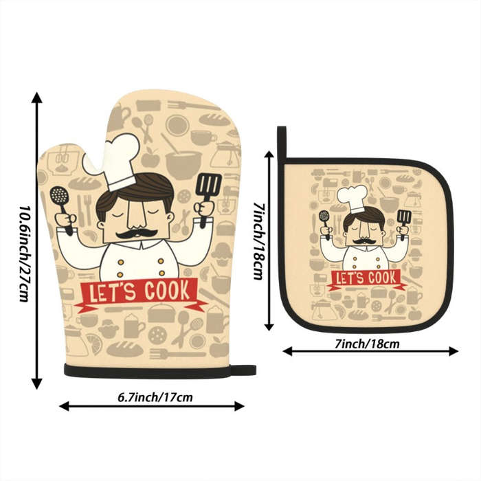 2pcs Master Chef Kitchen Oven Mitts and Potholders Set 26.92x17.02 cm Heat Resistant Polyeste