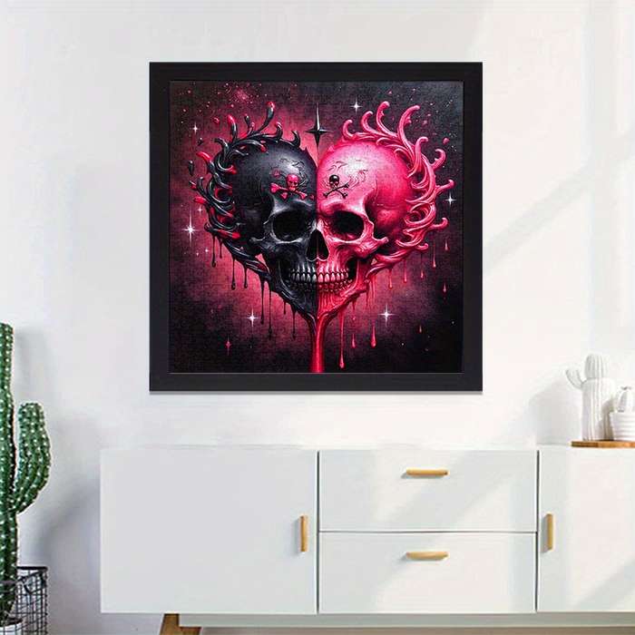 1000pcs Black and Red Skull Heart Jigsaw Puzzle Challenging DIY Brain Teaser for Ad