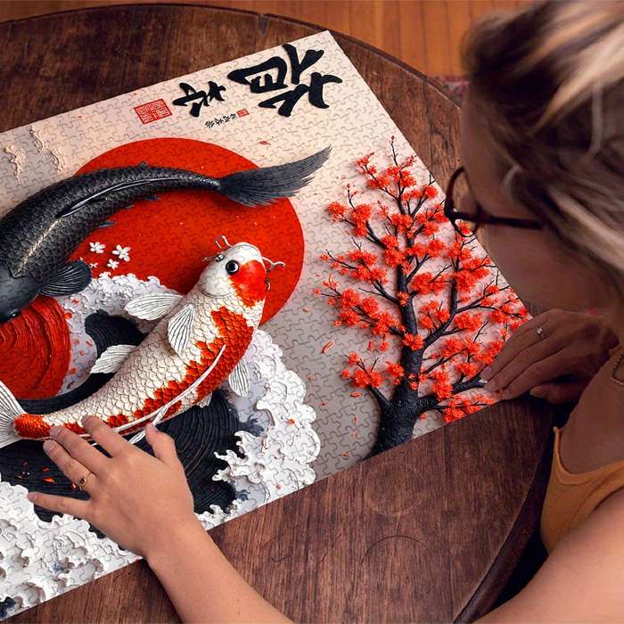 1000pcs Jigsaw Puzzle Traditional Japanese Koi Fish Cherry Blossom Design Waterp