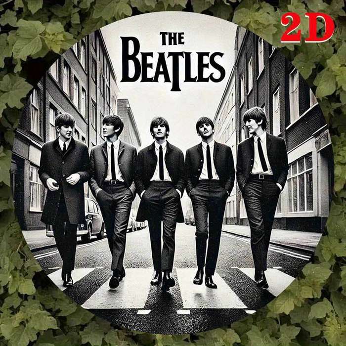 1pc 2D Flat Beatles 2D Round Wall Sign Iconic Abbey Road Crossing Art Aluminum Home or Outdoor