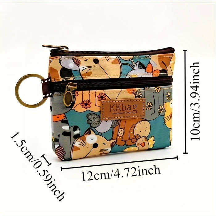 1pc KKBAG Mini Cute Cartoon Coin Purse in Beige with Colorful Animal Design Portable Credit C
