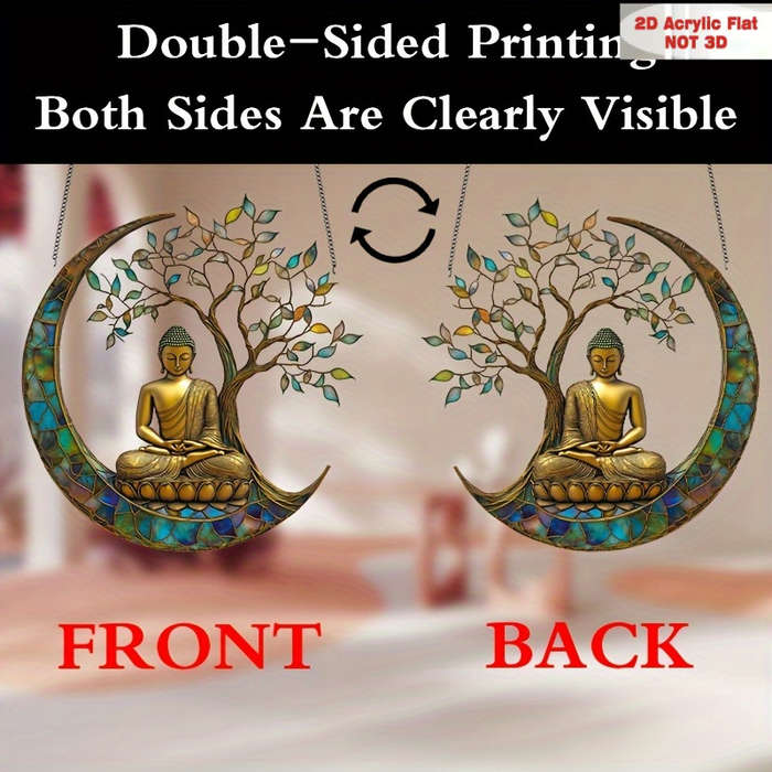 1pc 2D Flat  Vintage Buddha Suncatcher  Acrylic Stained Glass Window Hanging Decor 19.99cm x 2