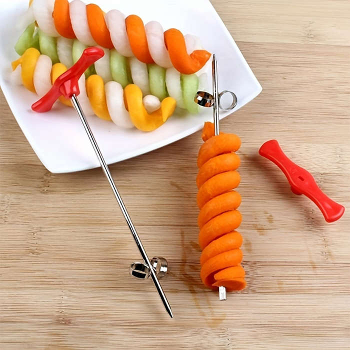 1pc Easy-Grip Stainless Steel Spiral Vegetable Slicer with Red Handle Perfect for Creating Fun